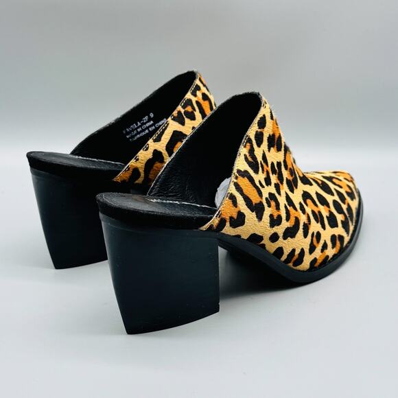 Jeffrey Campbell Women 9 Brown Favela Calf Hair Leopard Mules Slip On Block Heel - Picture 7 of 11